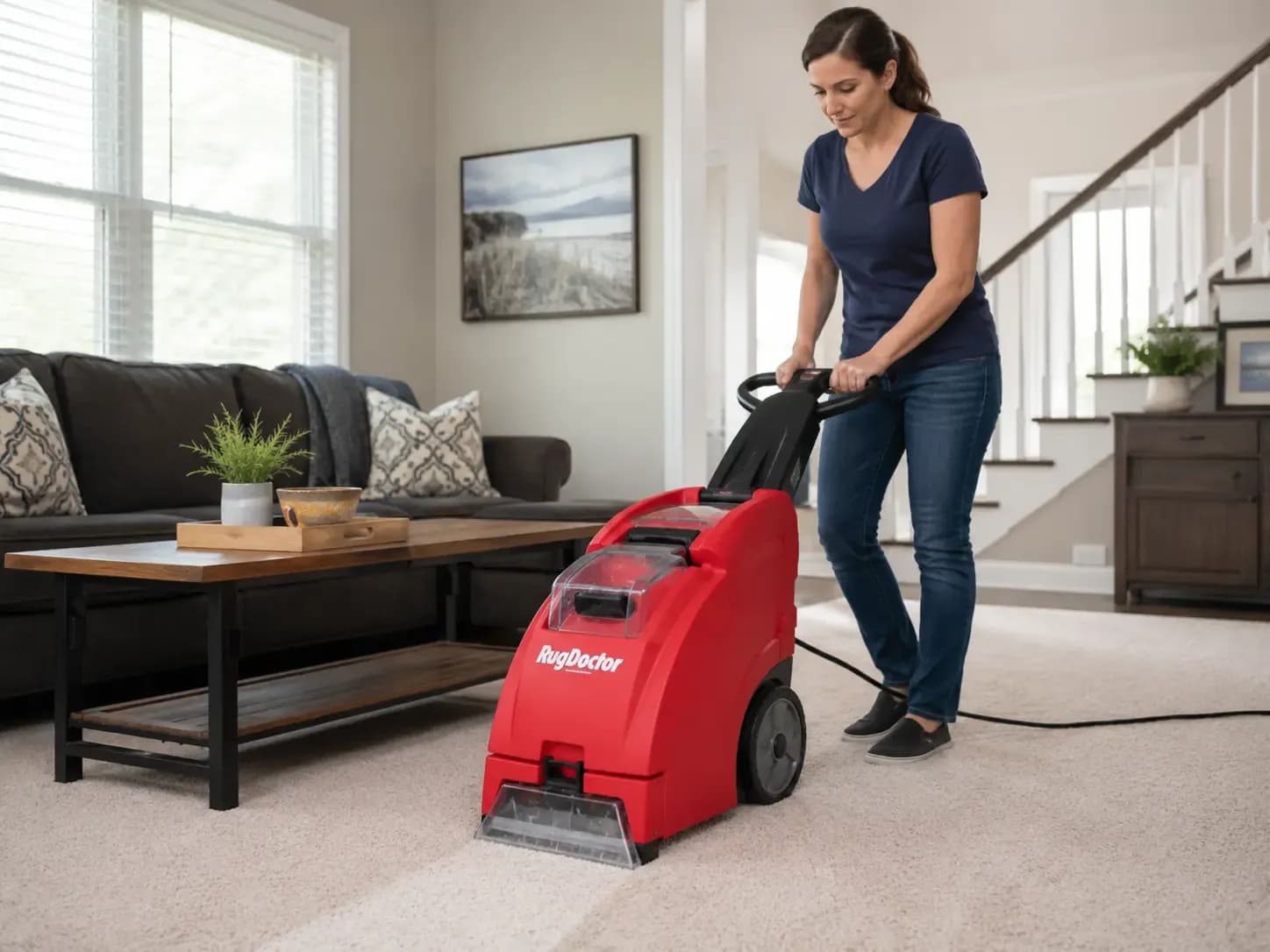 Weiders Hardware carpet cleaner rental in use in a living room