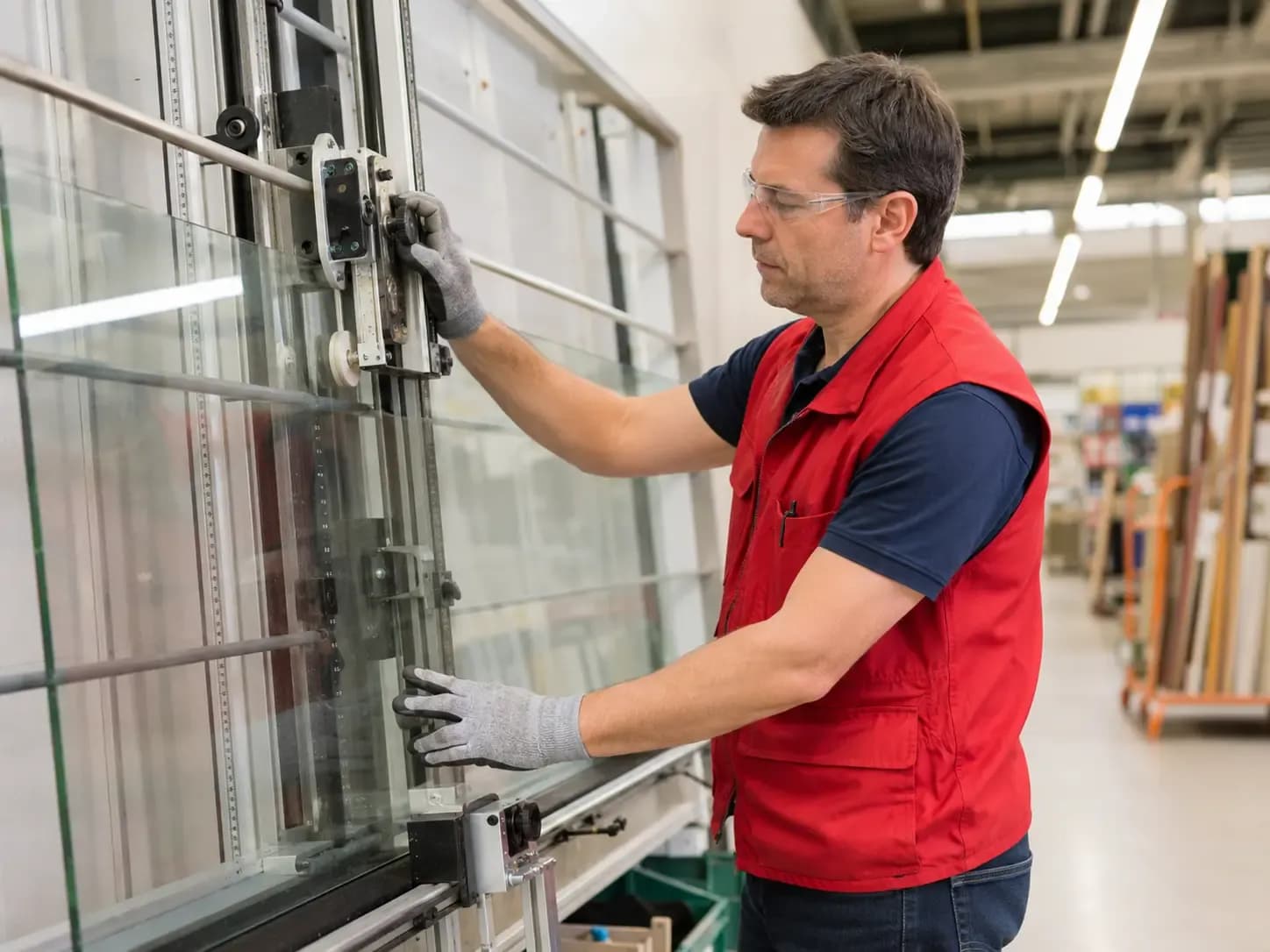 Weiders Hardware associate cutting a glass pane to size in Rochester, NY