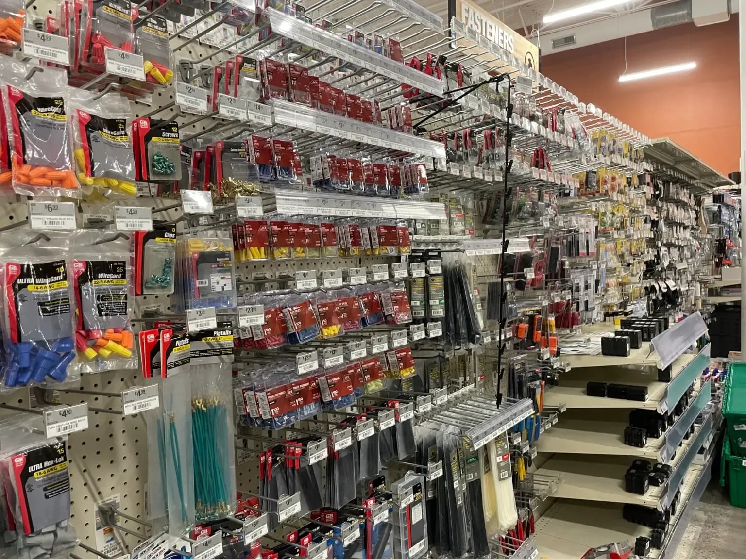 Electrical supplies aisle at Weiders Hardware